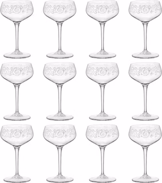 Bormioli Rocco Liberty Floral Cocktail Glasses, Transparent and Yellow, 250 ml, Pack of 12