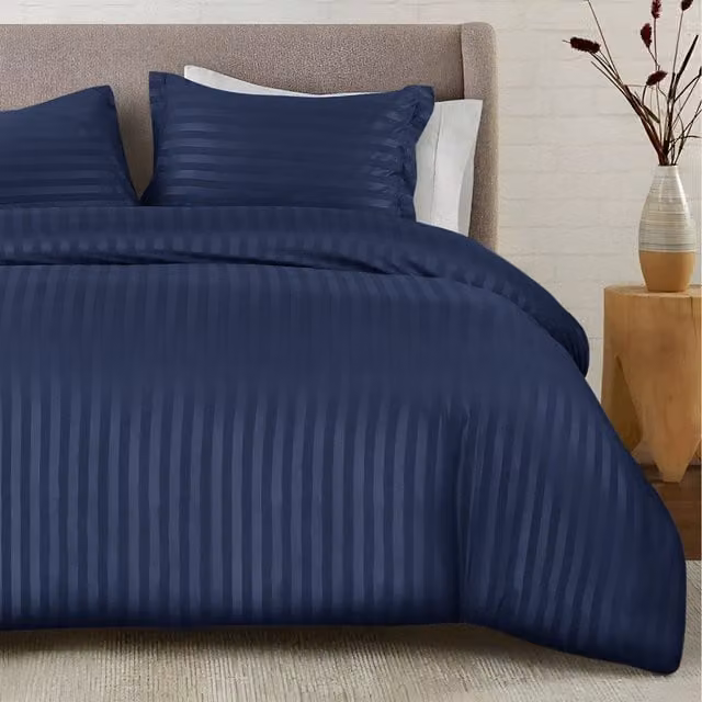 Cotton Passion Blue Striped Microfibre Duvet Cover and Pillowcase Set, W/D/H: 200 x 220 cm and 50 x 75 cm