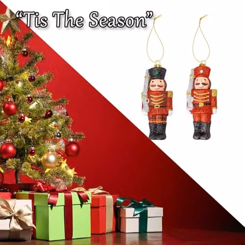 VFM e-Store Red Glitter Soldier Nutcracker Christmas Tree Hanging Ornament, H 14.5 x W 6 x D 3.5 cm – 7