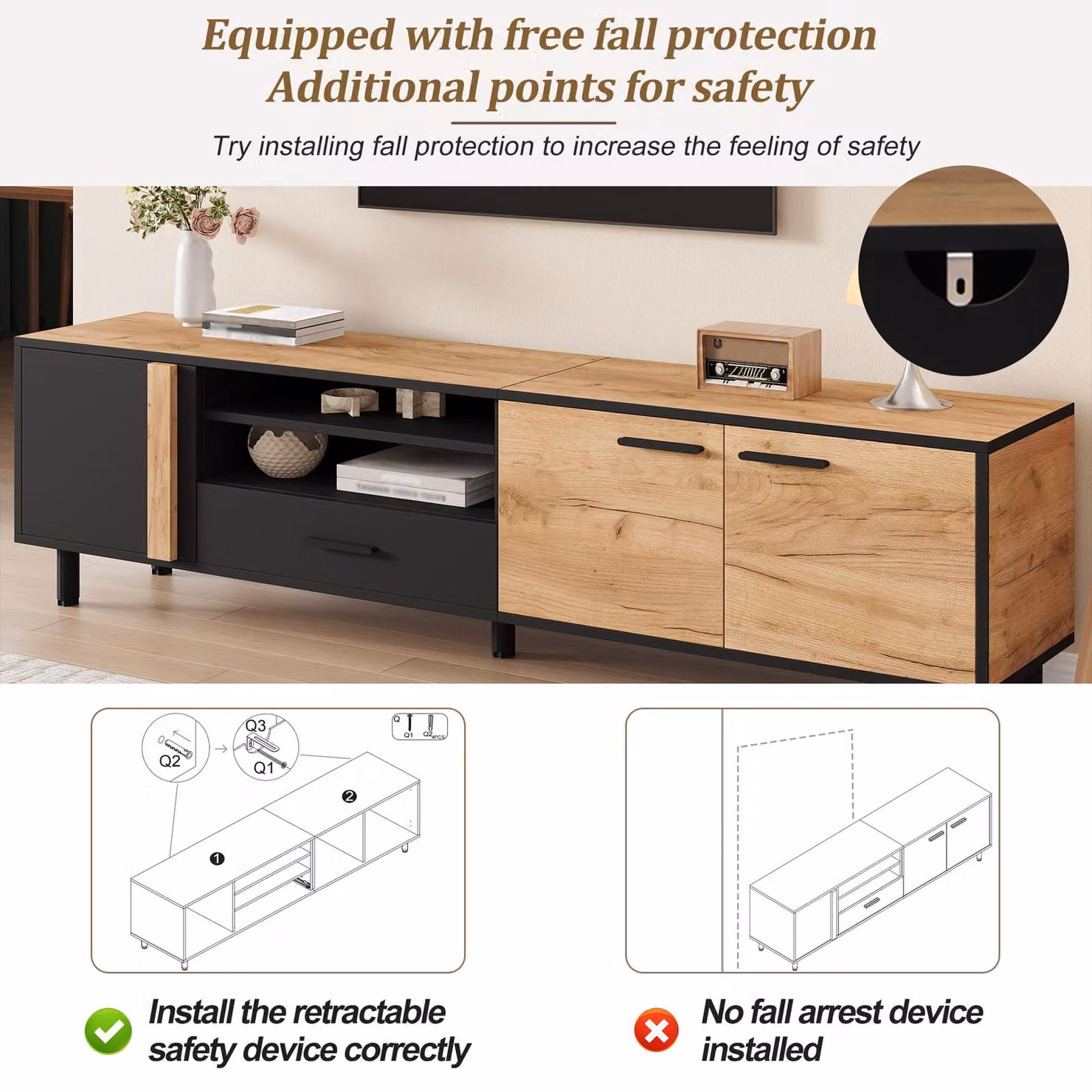 Aosom UK Modern Industrial TV Stand in Black and Brown with Concealed Storage, W: 180 cm, D: 32.5 cm, H: 50 cm – 4