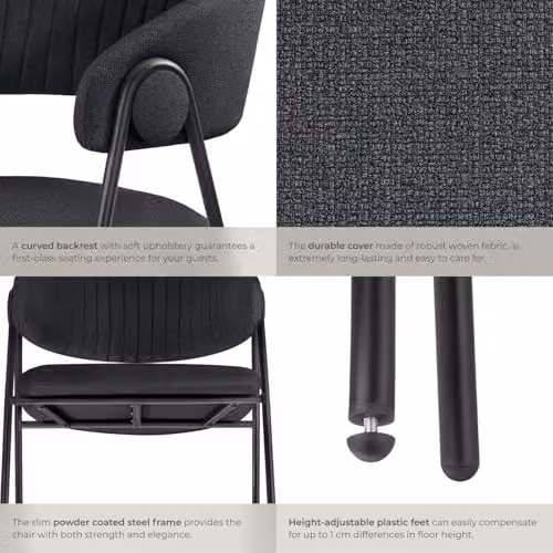 tectake Bedano Set of 4 Dining Chairs in Black Fabric with Metal Legs – 6