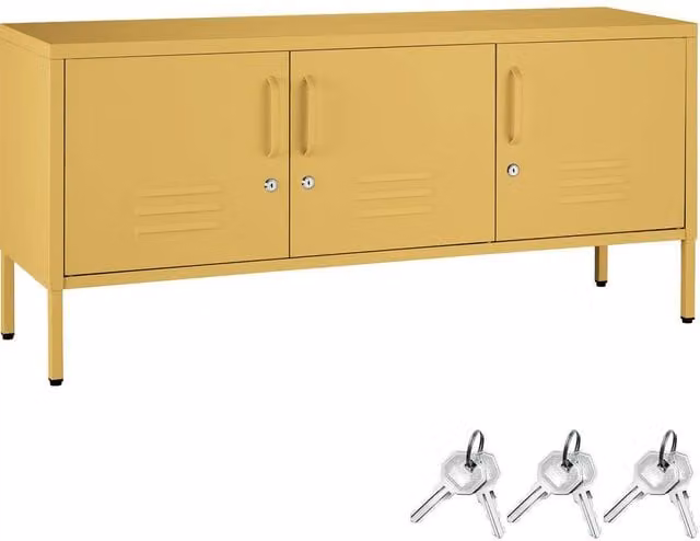 tectake Baker Sideboard in Yellow with Lockable Doors and Cable Management