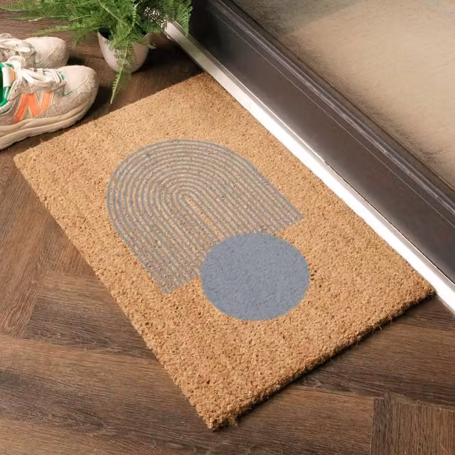 Artsy Mats Grey Abstract Sphere and Lines Coir Doormat, W: 60 cm, D: 40 cm – 1