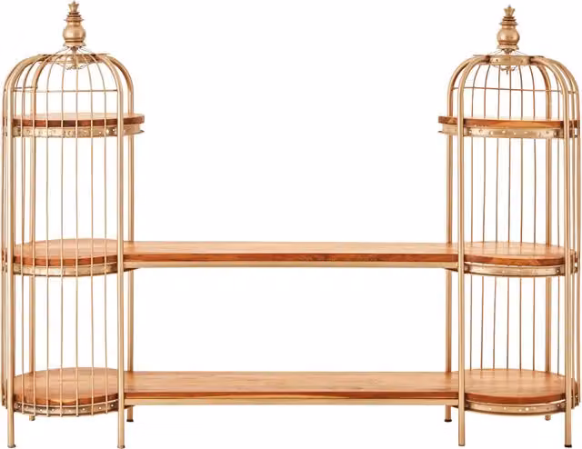 Orsina Birdcage Shelf Unit in Champagne Gold Finish, H 173 x W 43 x D 28 cm