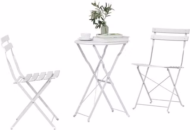 Berkfield Home White 3-Piece Folding Bistro Set in Lacquered Steel