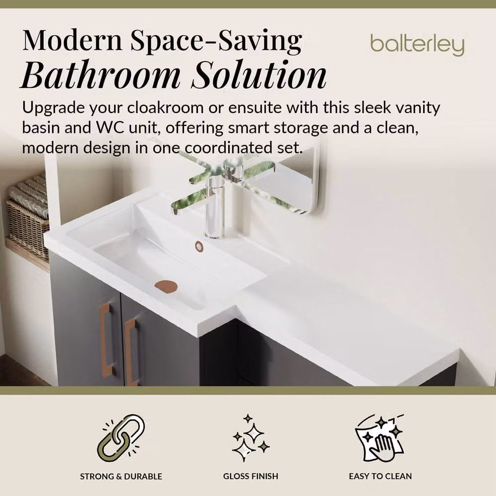 Balterley Modern Gloss Grey Left-Hand Vanity and WC Unit Combination, W: 110 cm, H: 84 cm – 2