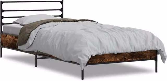 Berkfield Home Smoked Oak Bed Frame in Brown, W/D/H: 90 x 200 cm – 1