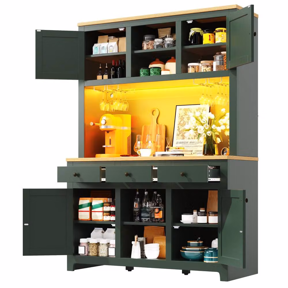 Rolipo Vintage PE Rattan Tall Storage Cabinet with LED Lights and Drawers in Green, H: 180.0 cm, W: 120.0 cm – 7