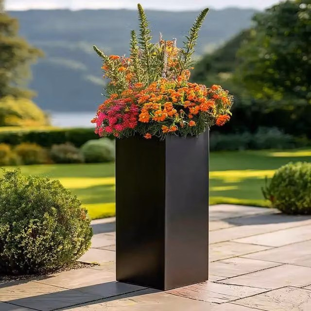 Access Garden Products Tall Square Galvanised Steel Planter, Matte Black, H 100 cm x W 40 cm x D 40 cm