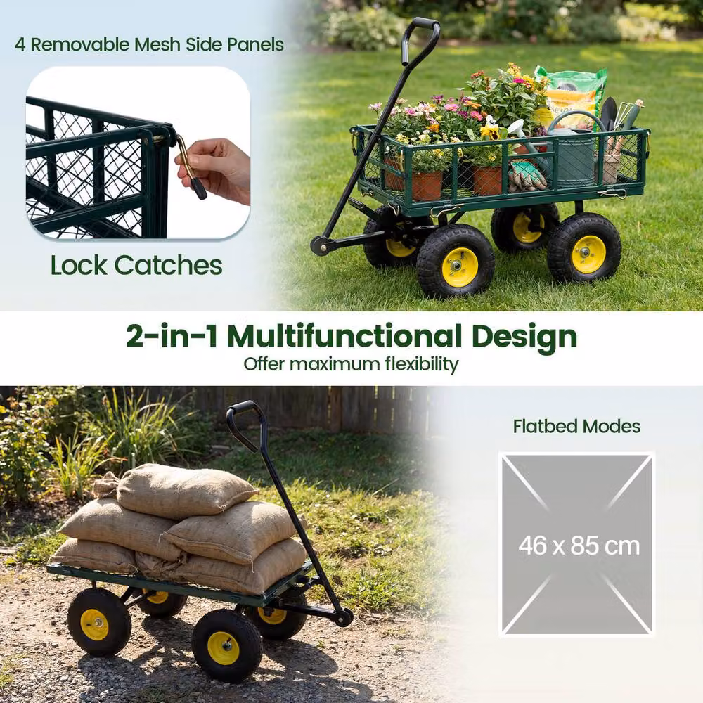 Gymax Folding Utility Garden Cart with Mesh Sides in Green – 10