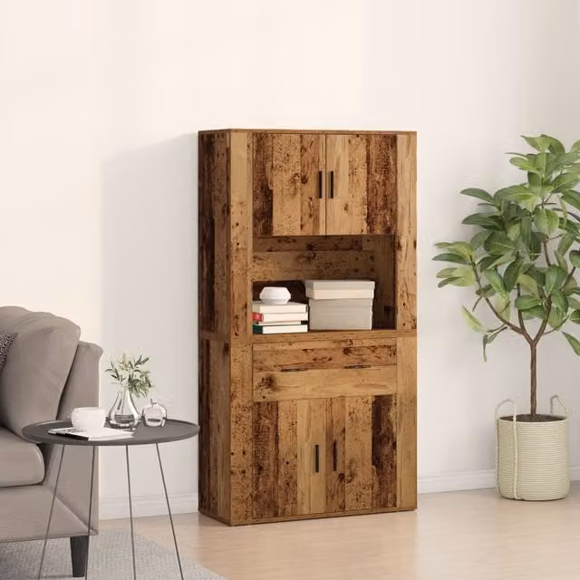 Berkfield Home Old Wood Highboard in Brown, W/D/H: 80 x 33 x 150 cm – 1