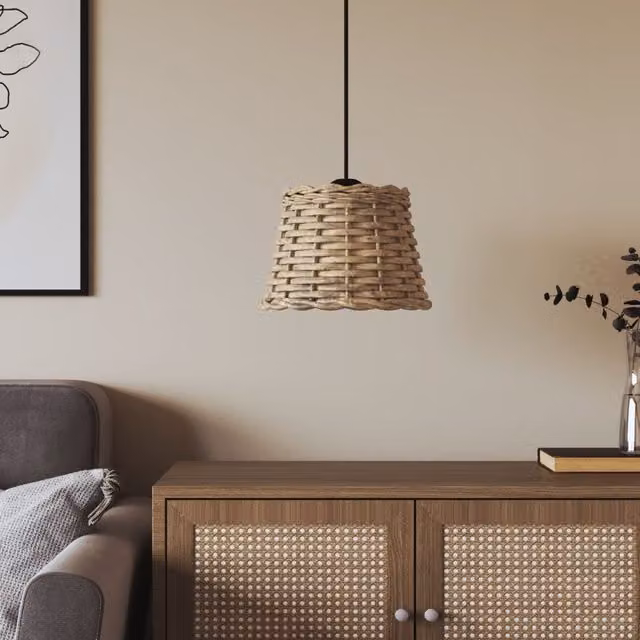 Berkfield Home Brown Wicker Ceiling Lamp Shade, Cone Shape, W: 20 cm, H: 15 cm
