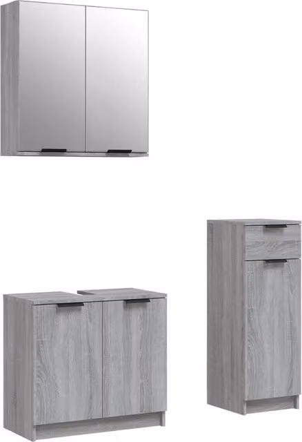 Berkfield Home 3 Piece Grey Sonoma Modern Wall Mounted Bathroom Cabinet Set with Hinged Doors and Internal Shelves