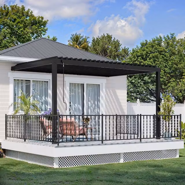 Backyard Discovery Evanston Louvered Wall Mounted Lean-to Pergola in Black