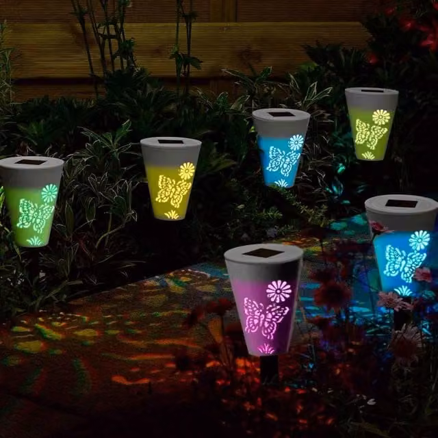 mysmartbuy Set of 6 Solar Powered Butterfly LED Garden Stake Lights in Multicolour and White, H35 x W7.5 cm – 1