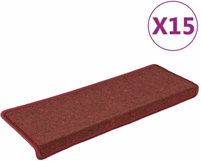 Berkfield Home Self-Adhesive Carpet Stair Treads, 15 Pieces, Matte Red, W/D/H: 65 x 21 x 4 cm – 1