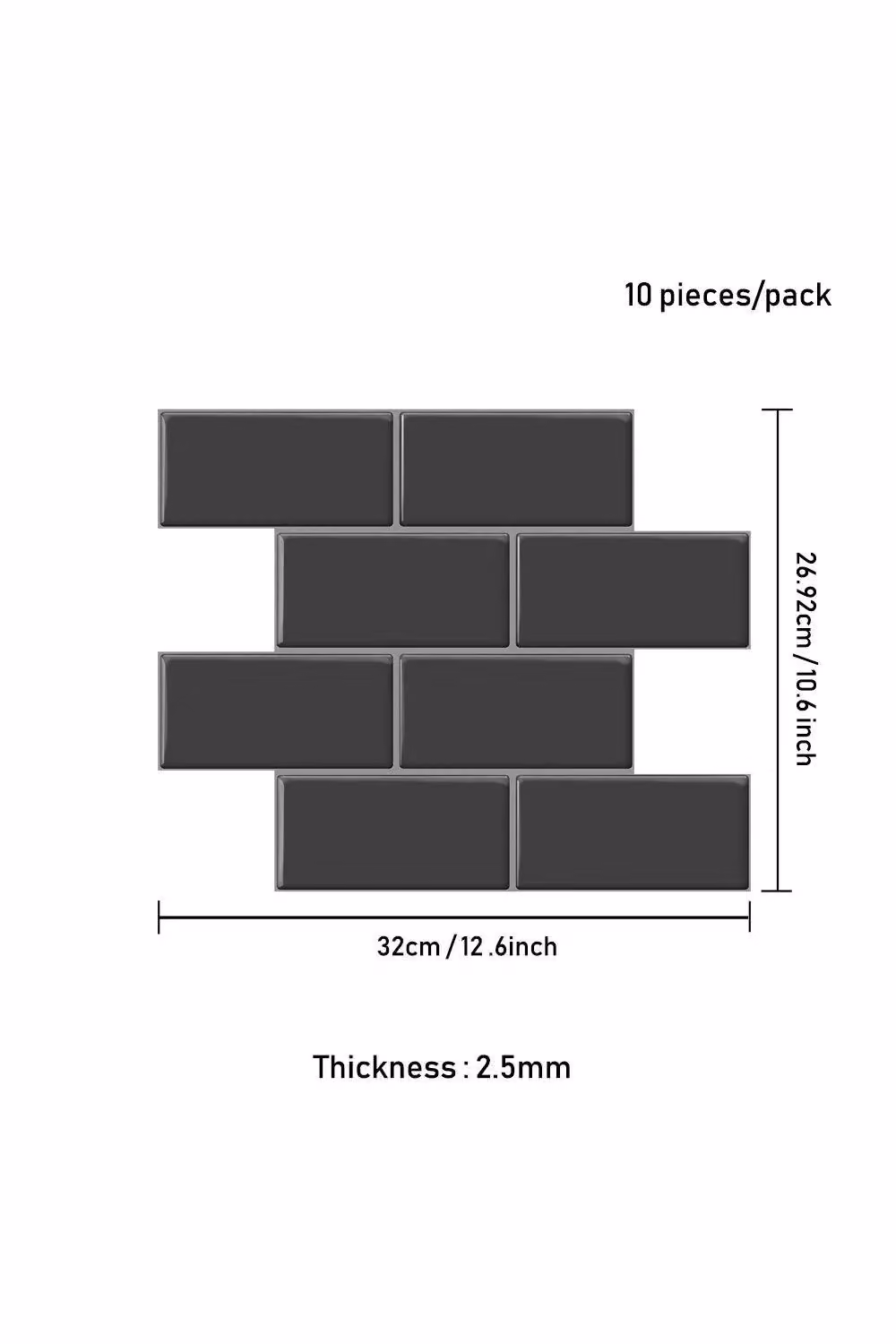 H&O Direct 10-Piece Grey Waterproof Rectangular Tile-Look Adhesive Wall Stickers – 5