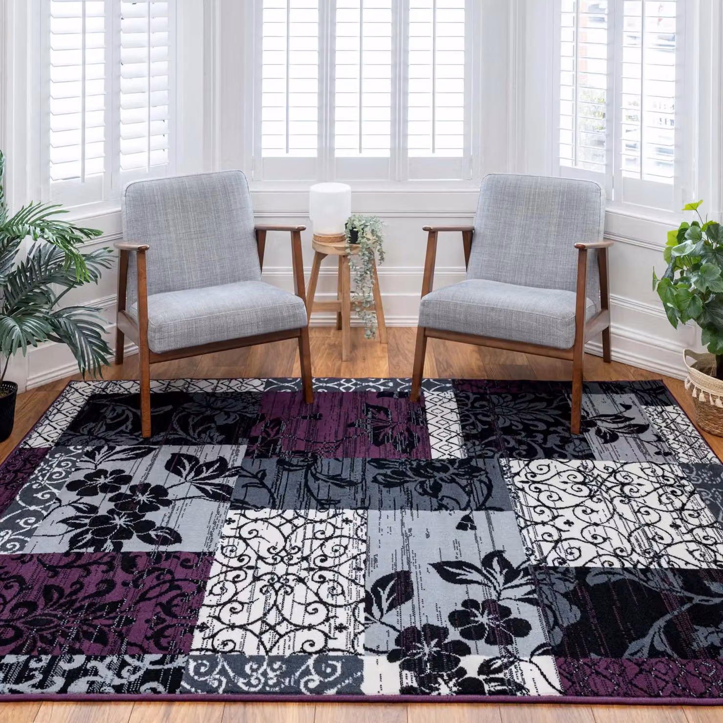 Kukoon Traditional Patchwork Living Area Rug in Purple, Black and Grey, W: 160 cm, D: 230 cm – 3