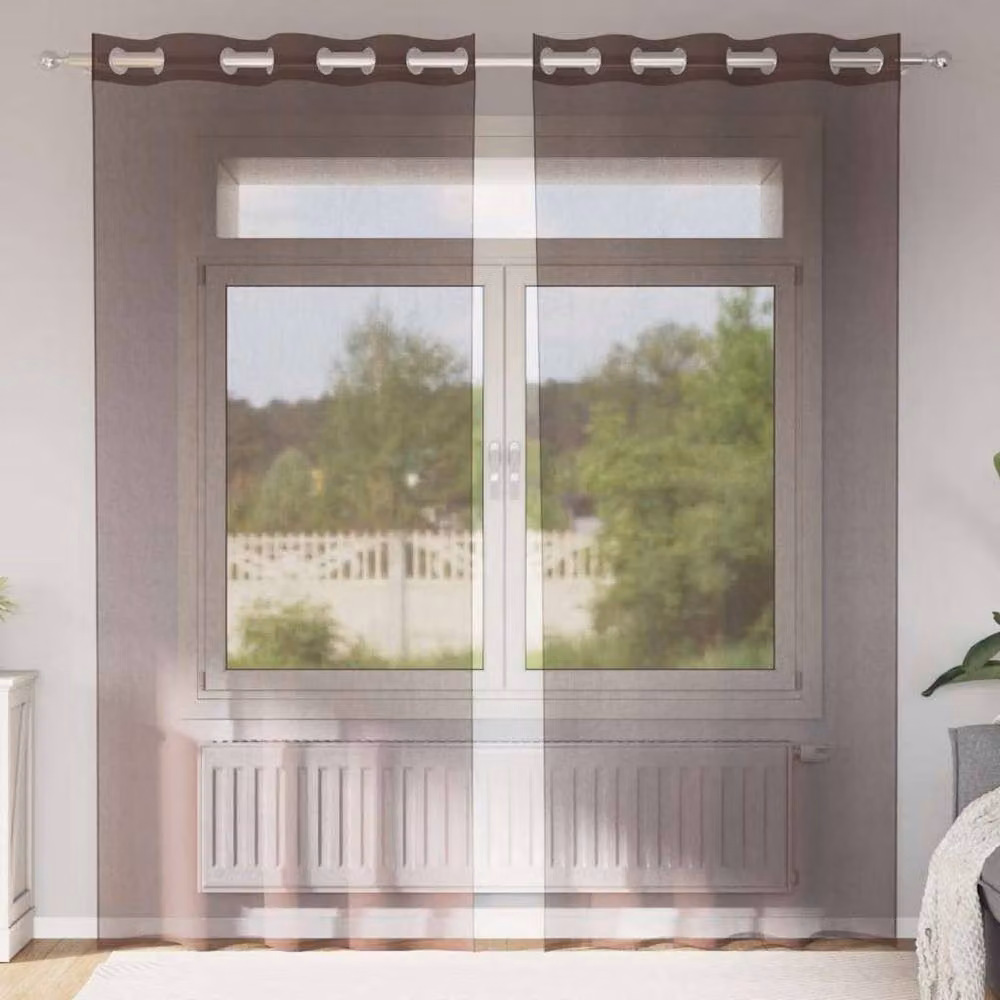 Berkfield Home Brown Voile Fabric Panel Curtains with Eyelets, 2 Pack, W: 140 cm, H: 225 cm – 2