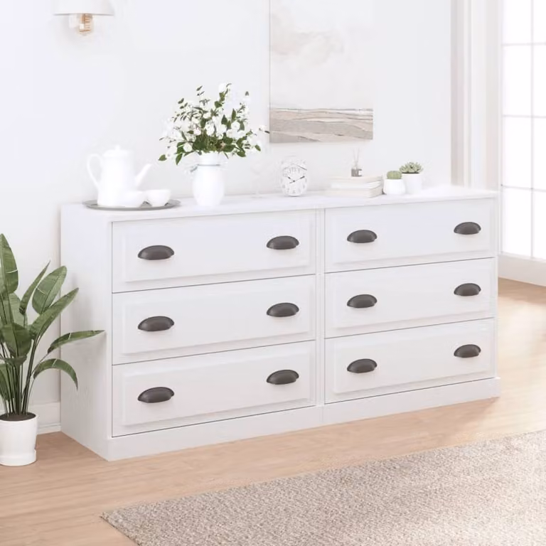 Berkfield Home Set of 2 White Matt MDF Wall Mounted Sideboards