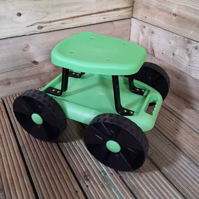 Samuel Alexander Mobile Garden Cart Seat with Castors and Storage Tray in Green and Black