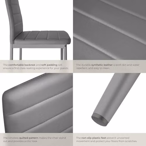 tectake Set of 6 Modern Dining Chairs in Grey Synthetic Leather with Metal Legs – 5