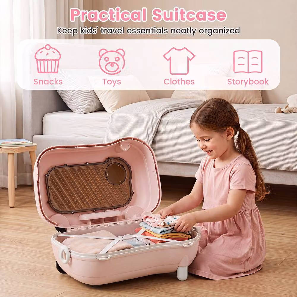 Costway Ride-on Luggage Suitcase with Retractable Pedal in Pink – 5