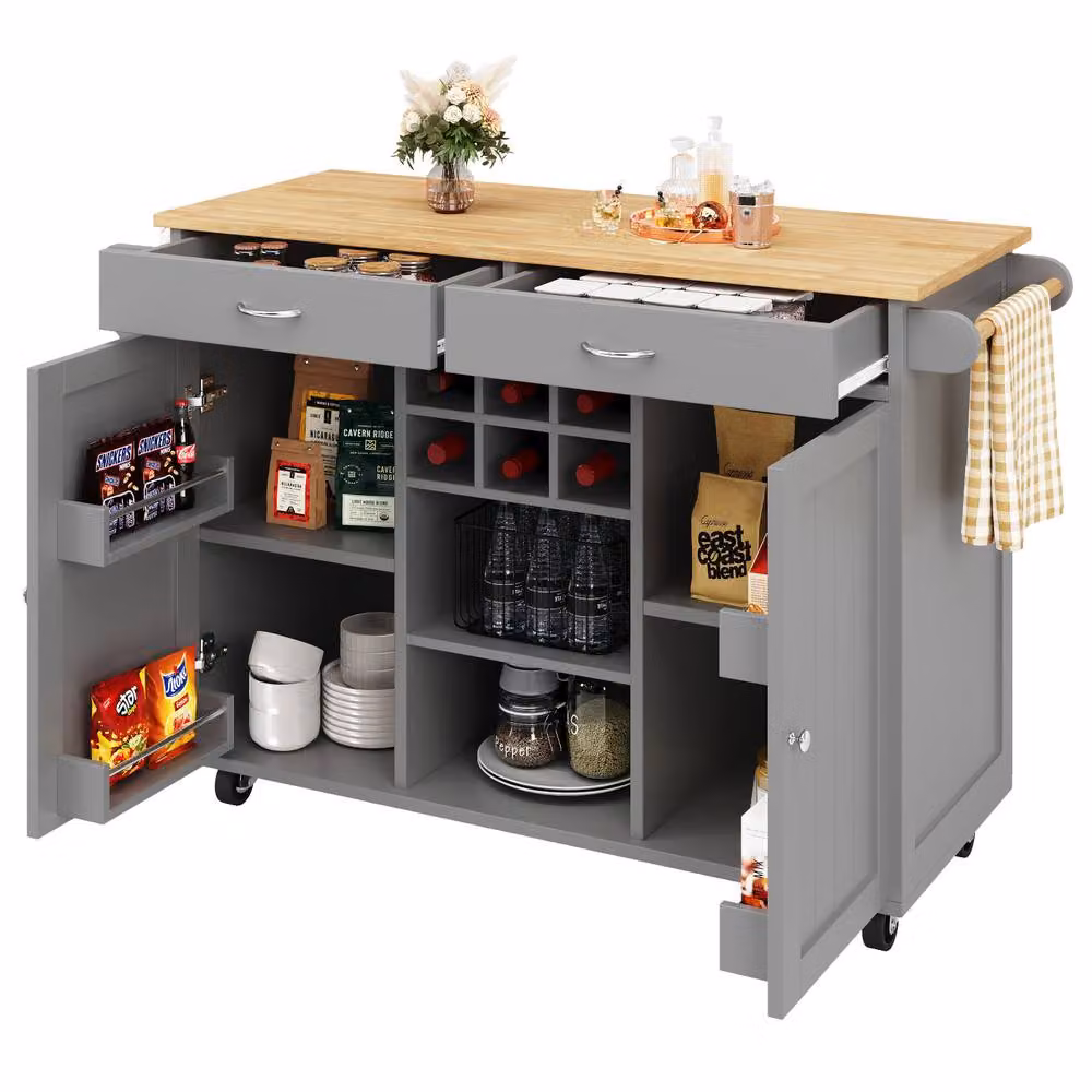 Rolipo Modern Grey Kitchen Island and Serving Cart with Storage – 4