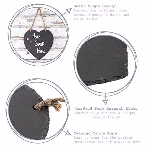 Nicola Spring Shabby Chic Slate Heart Hanging Notice Board, Grey, Pack of 2, W/H: 24.5 x 24.5 cm – 2
