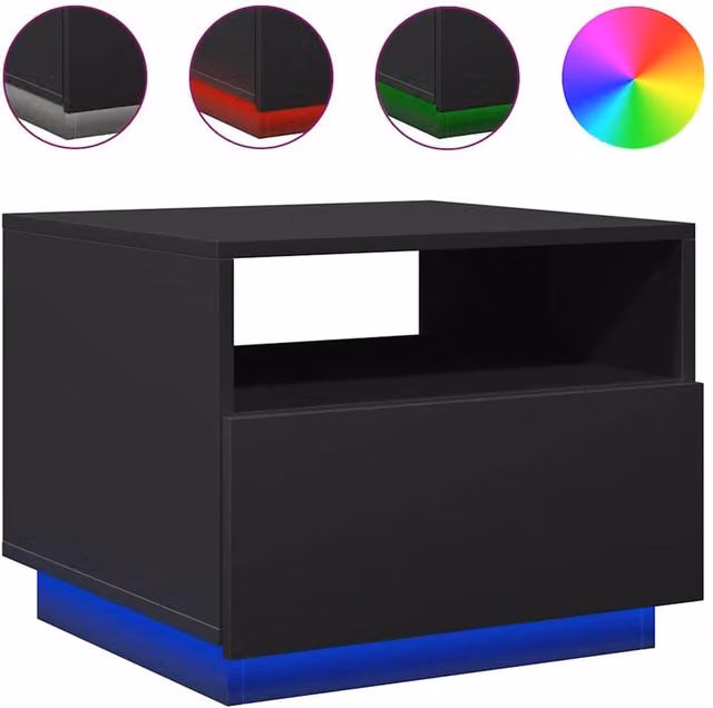 Berkfield Home Modern Black Coffee Table with LED Lights W: 50 cm, D: 49 cm, H: 40 cm – 1