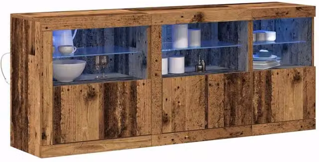 Berkfield Home Rustic Old Wood Sideboard with Integrated LED Lights in Brown, W: 162 cm, D: 37 cm, H: 67 cm