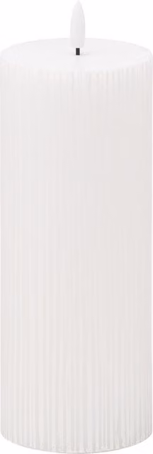 Luxer Collection Natural Glow White Textured Ribbed LED Pillar Candle with Flicker Effect and Timer