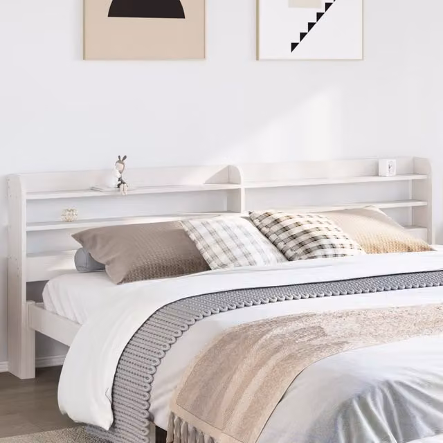 Berkfield Home White Solid Pine Headboard with Integrated Bedside Shelves, 200 cm