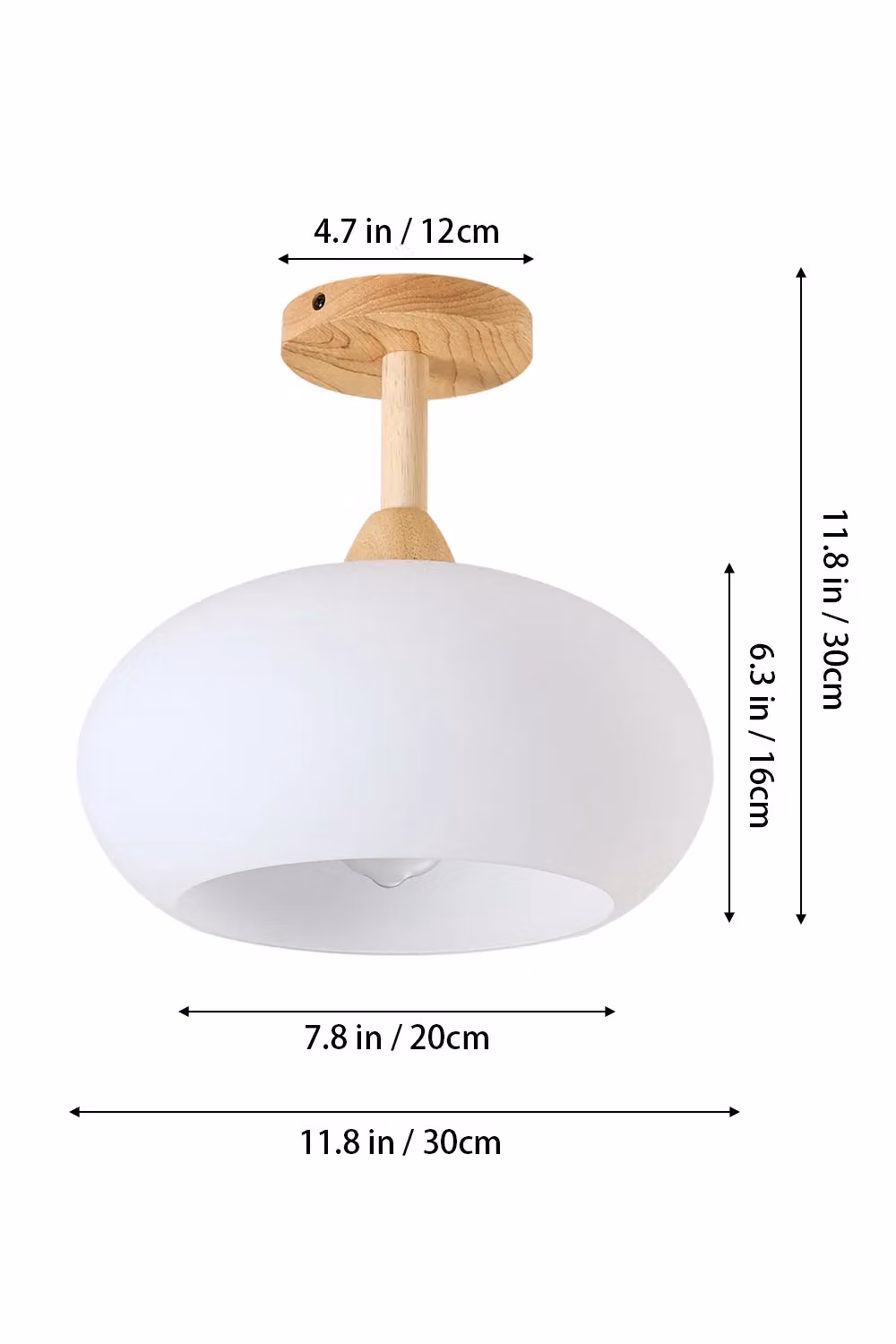 Living and Home Modern Ceiling Light in White and Wood with Glass Shade – 2