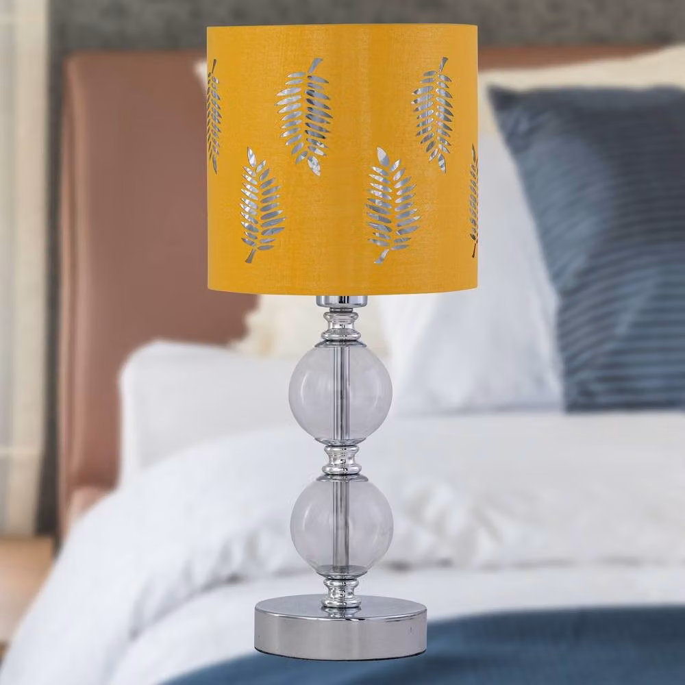 First Choice Lighting Chrome Two Ball Table Lamp with Yellow Fabric Shade – 3