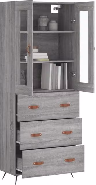 Berkfield Home Grey Sonoma Highboard with Glass Doors and Internal Shelves, W/D/H: 69.5 x 34 x 180 cm – 1