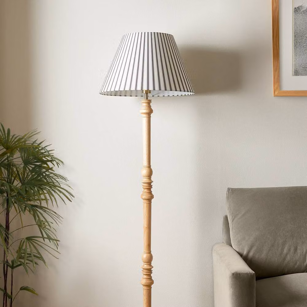 First Choice Lighting Julian Natural Wood Floor Lamp with Fabric Shade – 4