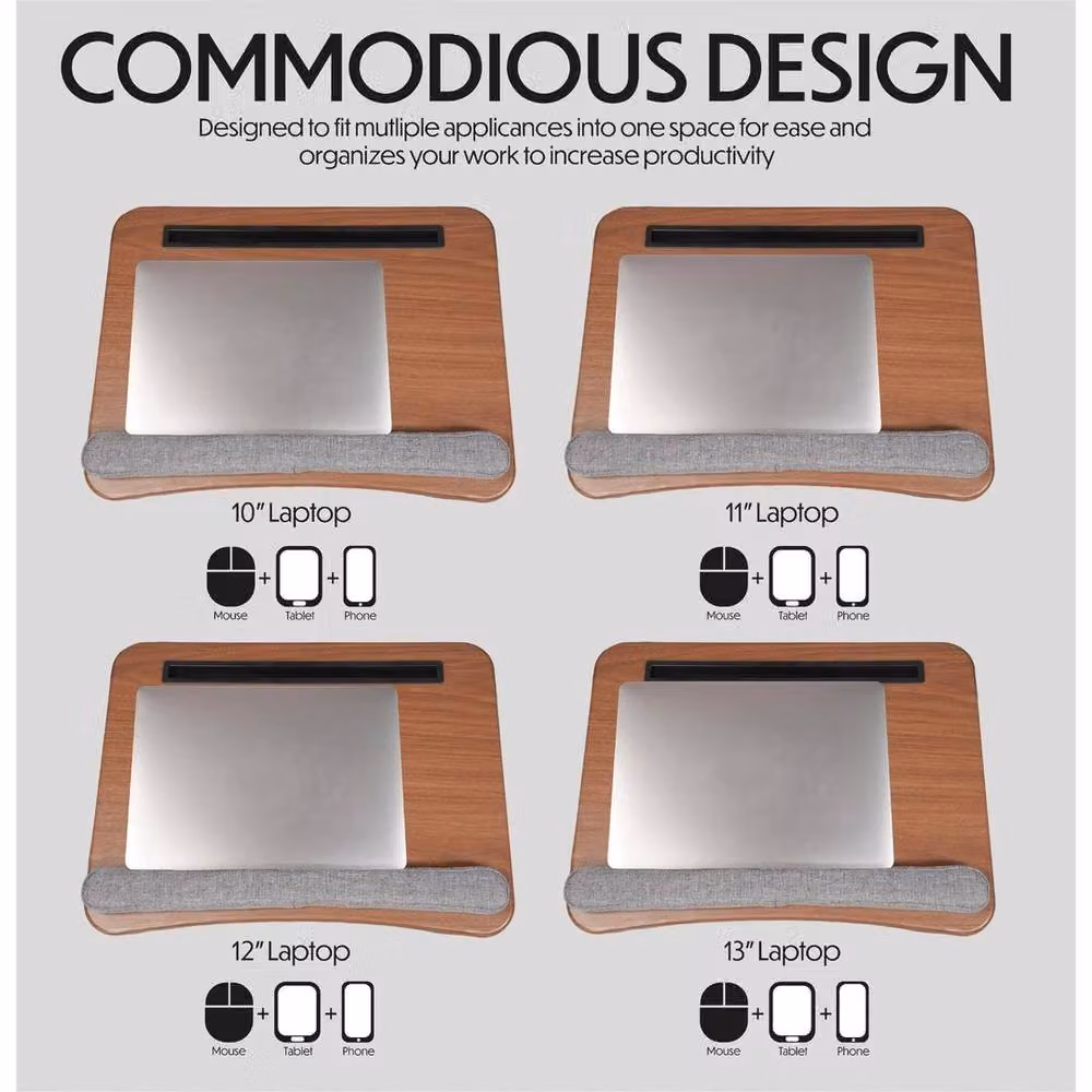 EONLION Portable Wooden Laptop Tray with Cushion, Brown, Width: 100 cm – 3