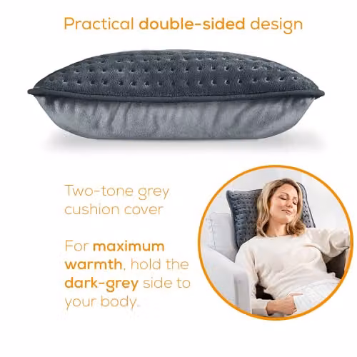 Beurer Cosy Heated Cushion in Grey with 3 Temperature Settings and Rapid Heat Up, W/D/H: 40 x 30 x 3 cm – 4