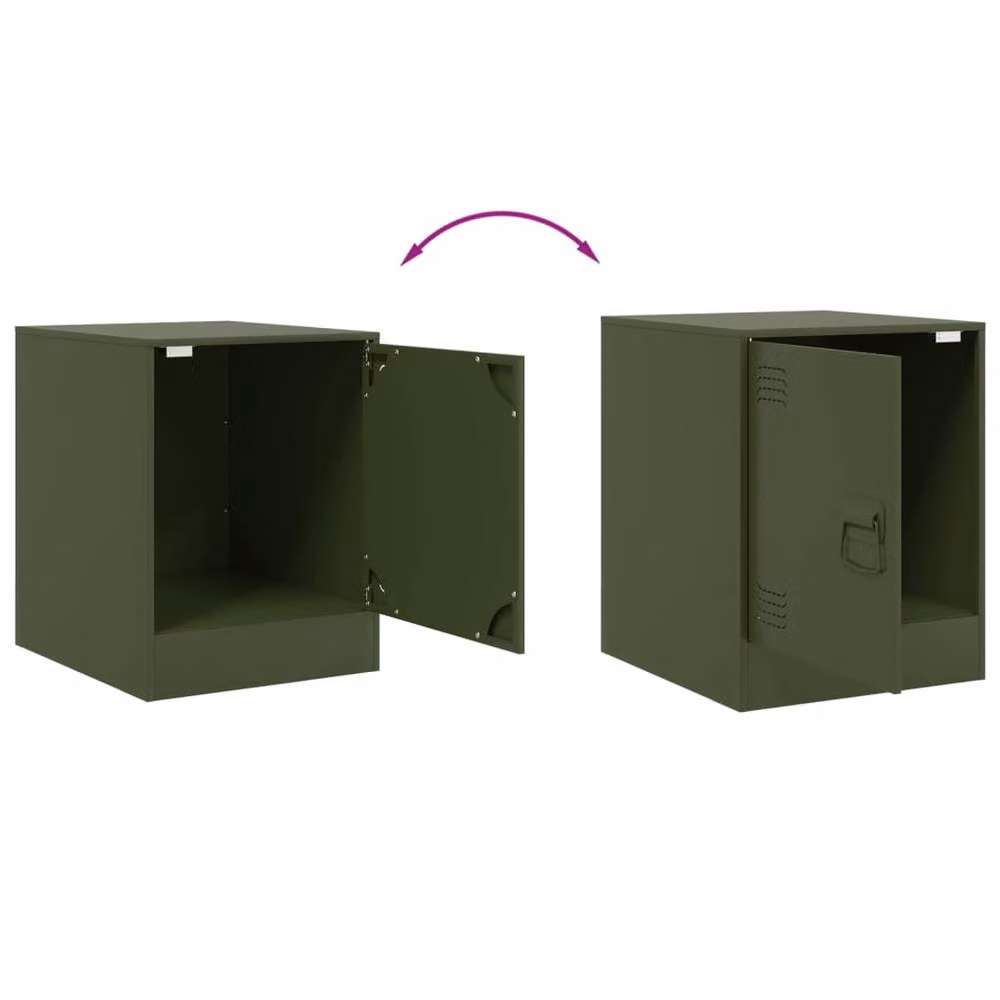 Berkfield Home Set of 2 Metal Bedside Cabinets in Olive Green, W/D/H: 34.5 x 39 x 44 cm – 3