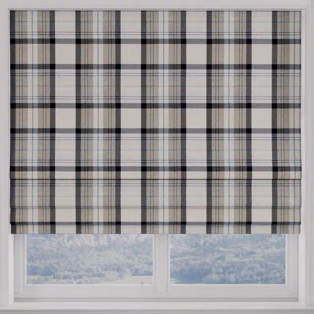 Terrys Highland Check Made to Measure Blackout Roman Blind in Blue, Grey and Black