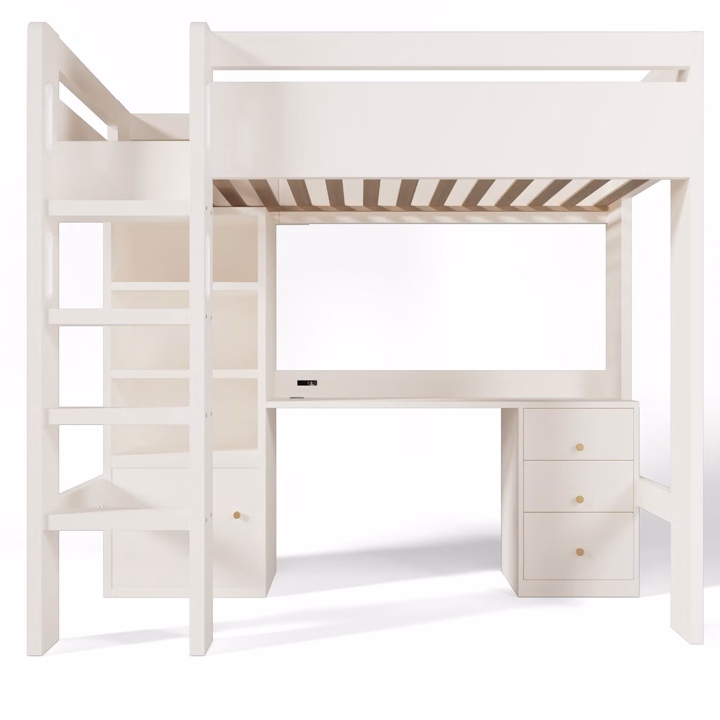 Aosom UK Kids High Sleeper Loft Bed in White with Built-in Storage Drawers and USB/Type-C Charging, W: 108 cm, D: 196 cm, H: 175 cm – 2