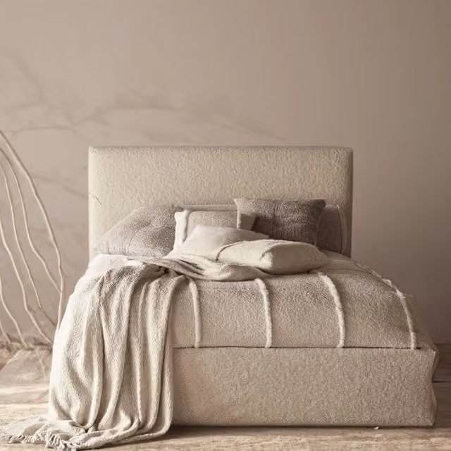 Casani Pierre Boucle Upholstered Bed Frame in Green, W: 90 cm, D: 190 cm