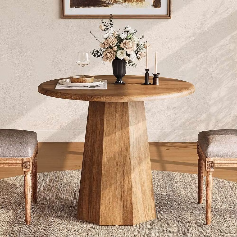 VOGREX Round Rustic Dining Table in Brown, Diameter: 80 cm, Height: 75 cm – 2