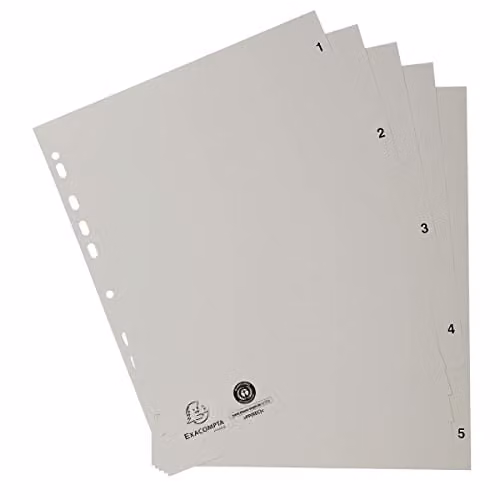 Exacompta Grey PP Printed Indices for A4 Documents, 5 Divider Parts (1-5), 0.1mm Polypropylene