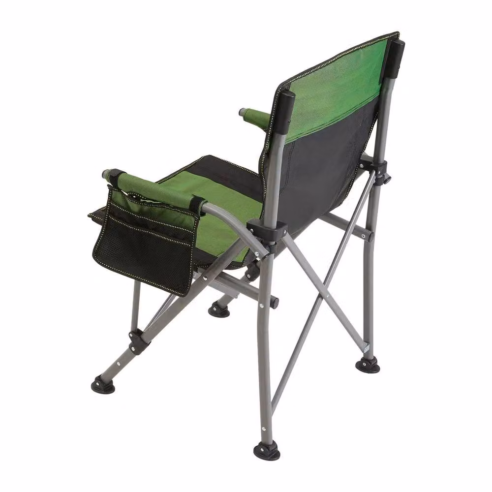ERGOVEXA Folding Green Outdoor Camping Chair with Armrests and UV-Resistant Textilene Fabric – 3