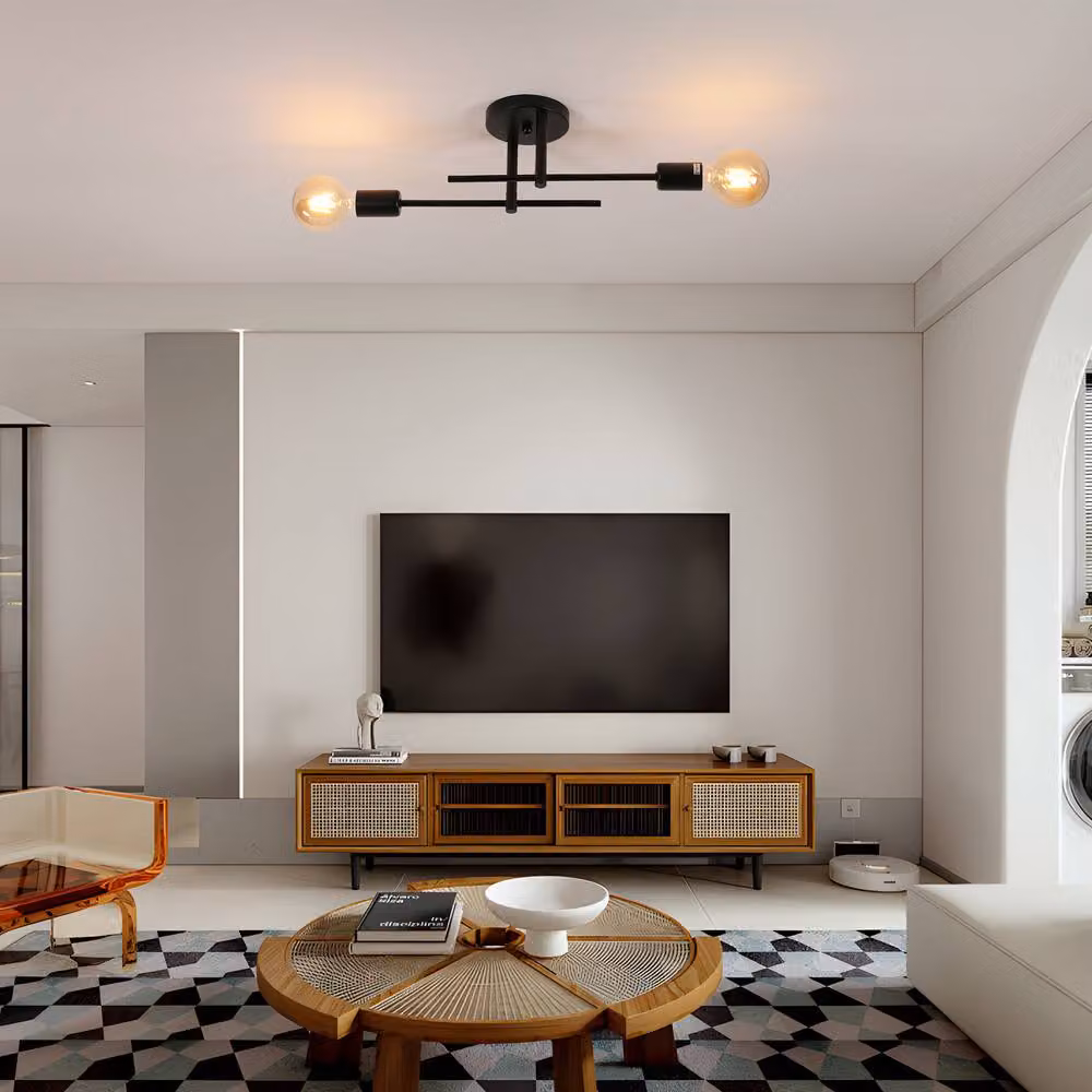 COMELY Adjustable 2-Light Sputnik Black Metal Ceiling Light with E27 Chandelier Design – 3
