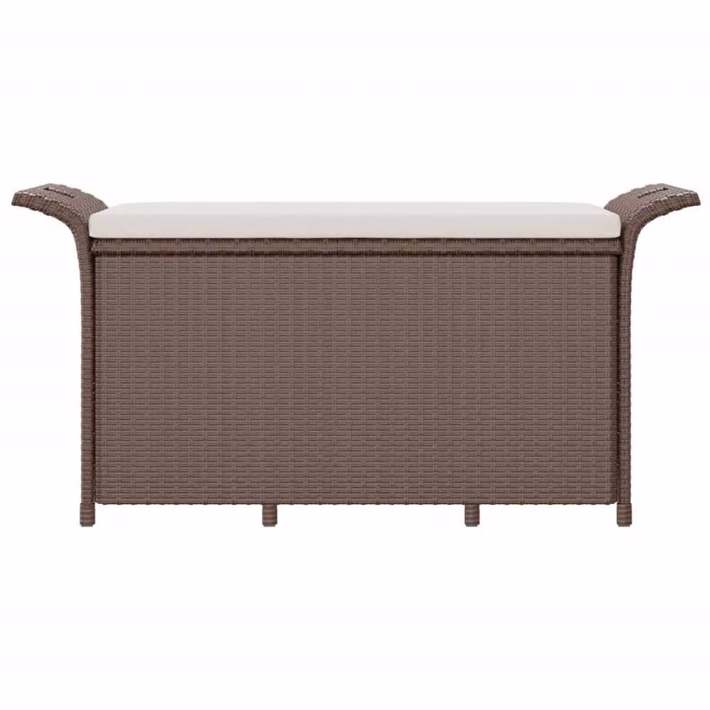 Berkfield Home Brown Poly Rattan Garden Bench with Cushion, W/D/H: 116 x 46 x 57 cm – 3