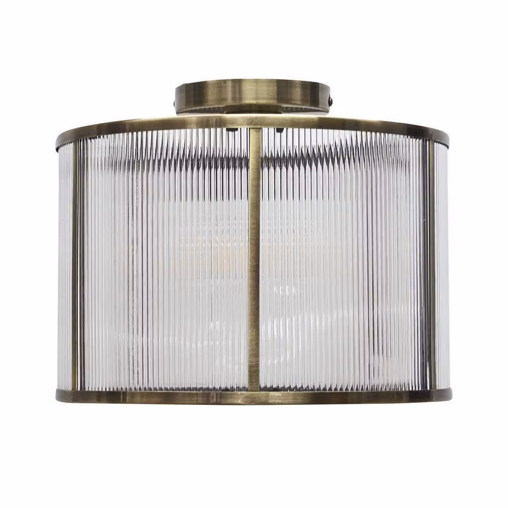 First Choice Lighting Bromley Set of 2 Antique Brass Ceiling Lights with Ribbed Glass Diffuser in Bronze – 2