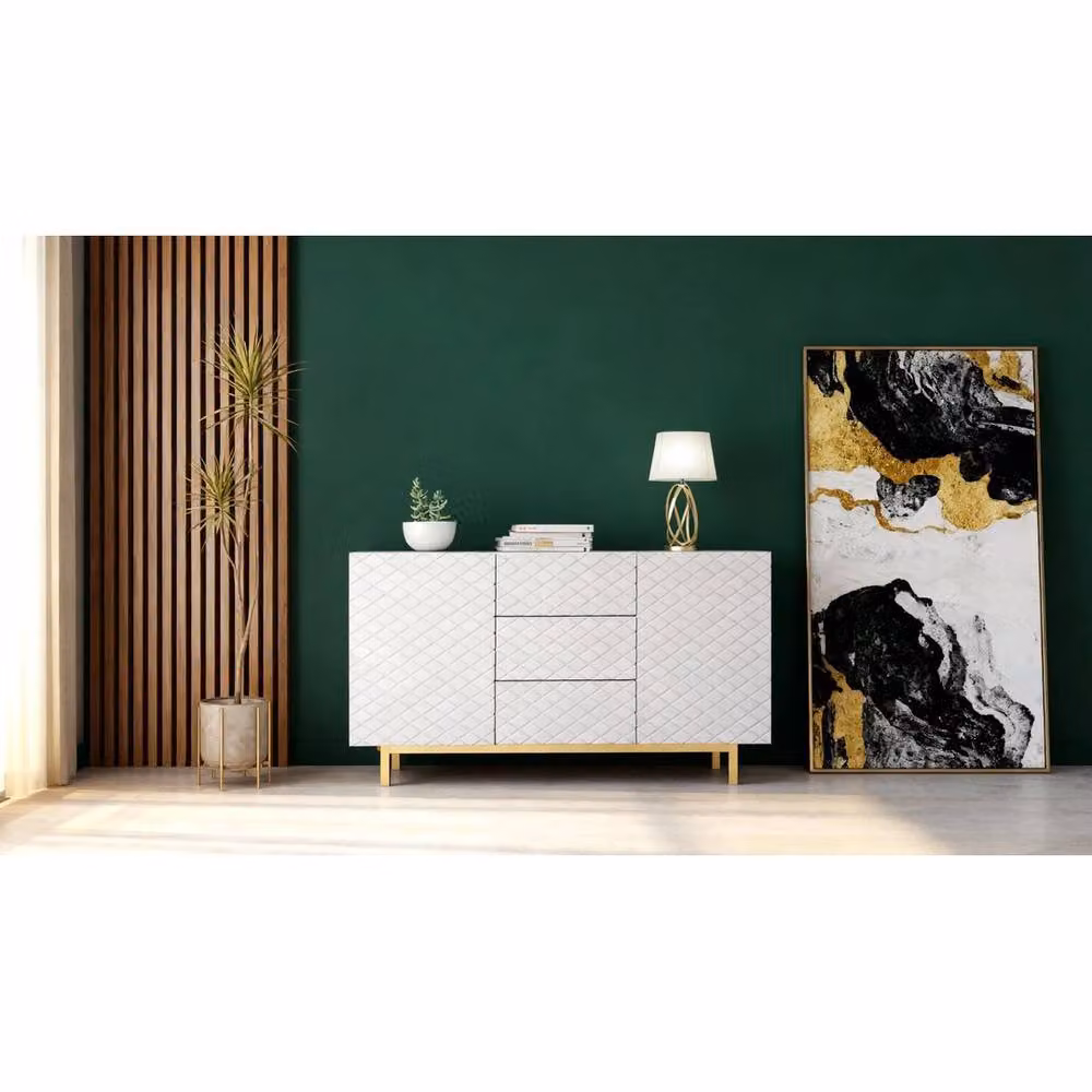 FORGEVIO Modern Geometric TV Unit Sideboard Cabinet in White and Gold – 2